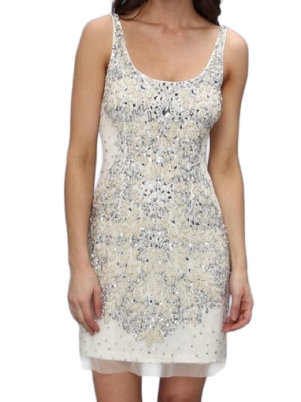 Adrianna Papell Ivory white with beading cocktail dress size 10